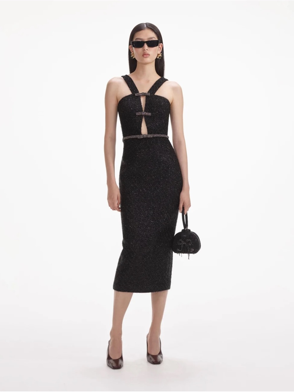 Self Portrait - Black Tinsel Boucle Midi Dress